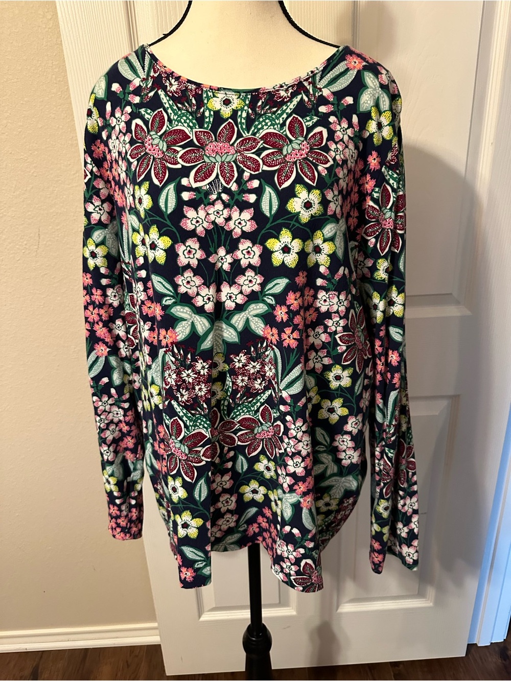 Talbots floral Long-Sleeve Women's Top - Navy with Pink & Green Floral Print